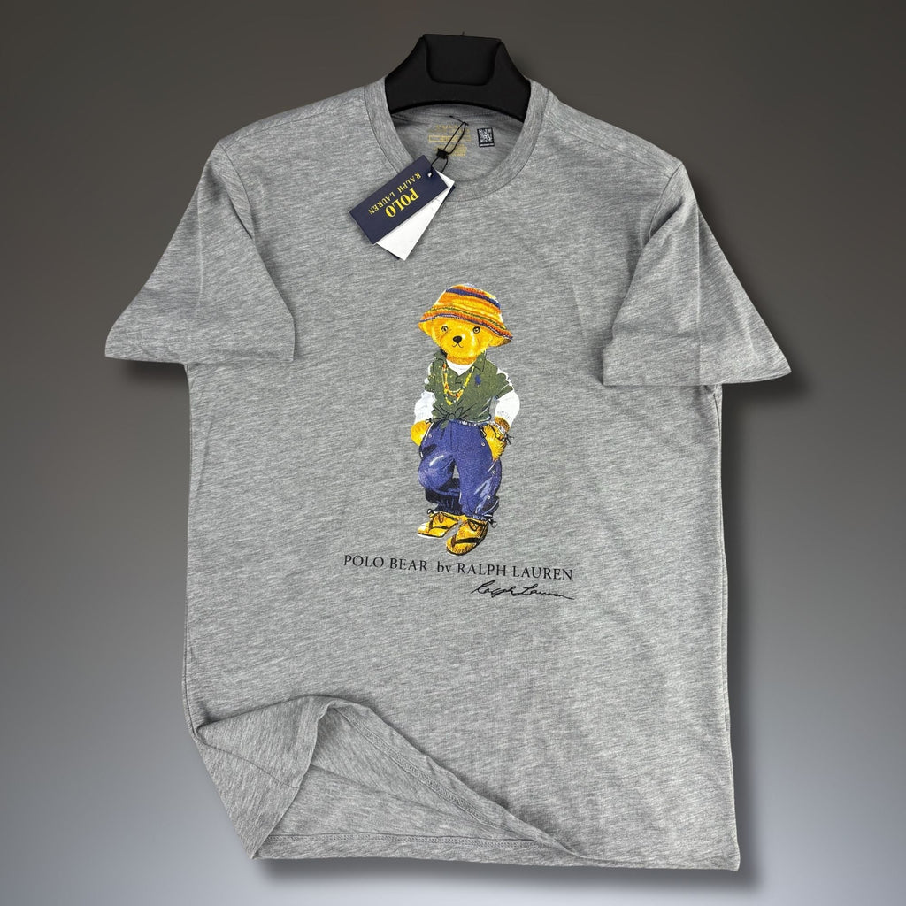 Pánské klasické šedé tričko Ralph Lauren, potisk medvídek. Premium kvalita