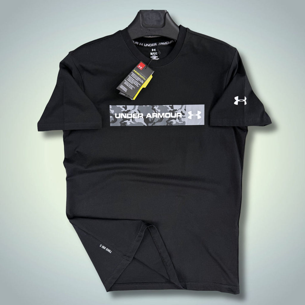 Pánské černé tričko Under Armour, kamuflážové logo. Premium kvalita