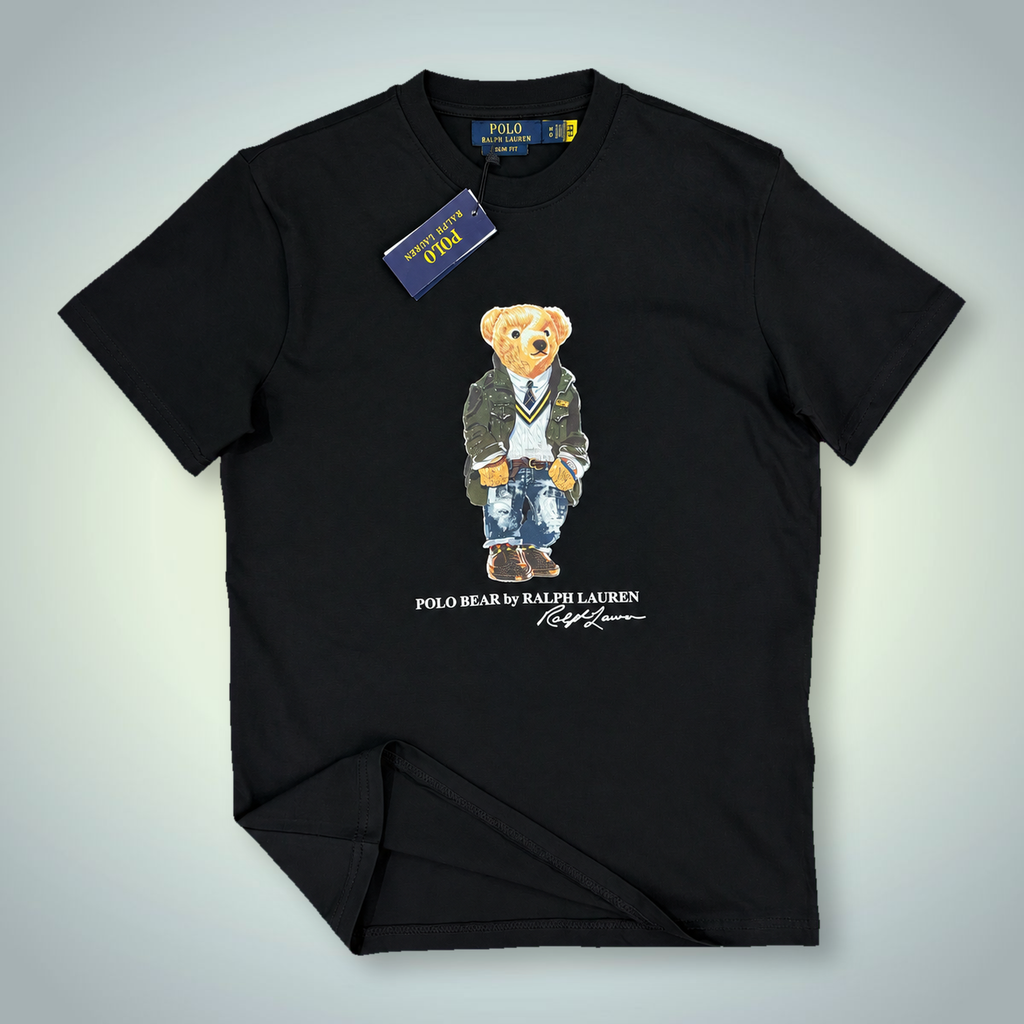 Ralph Lauren pánské tričko, potisk medvídek v uniformě, černé. Prémiová kvalita
