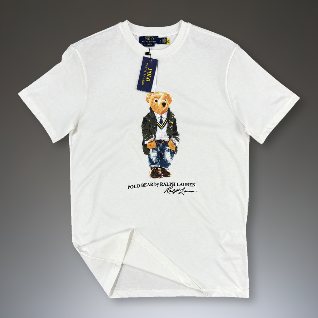 Ralph Lauren pánské tričko, potisk medvídek v uniformě, bílé. Prémiová kvalita