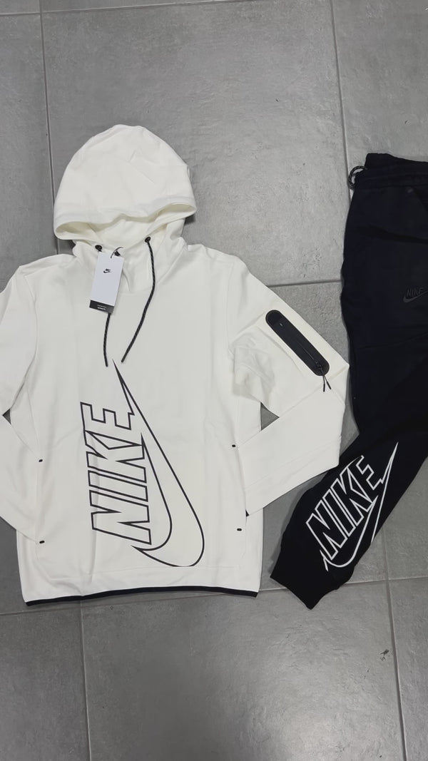 Pánská tepláková souprava Nike Tech Fleece, bez zipu, bílá - černá. Prémiová kvalita