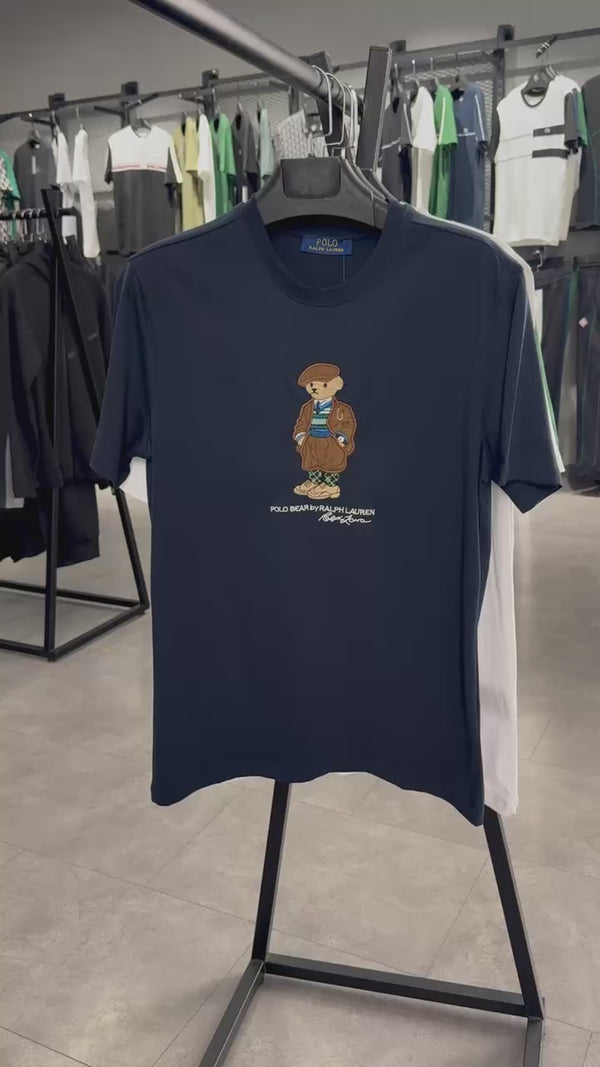 Pánské tričko Ralph Lauren, vyšívaný medvěd, tmavě modré. Prémiová kvalita