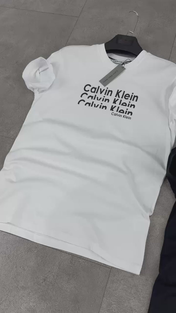 Pánské tričko Calvin Klein, střih s logy, bílé. Prémiová kvalita