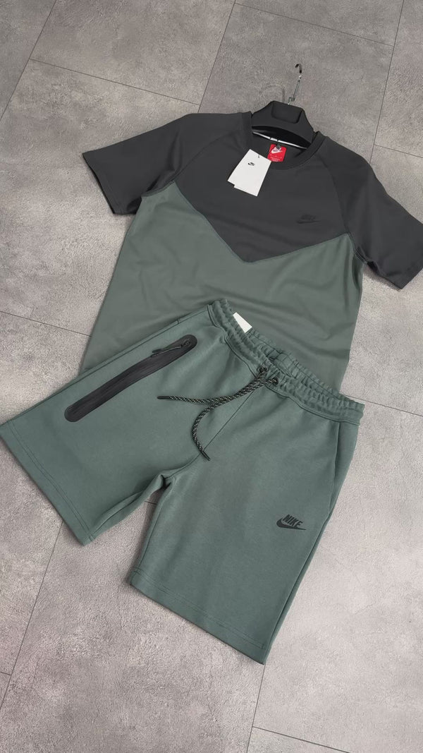 Pánská souprava Nike Tech Fleece s kraťasy, šalvějově zelená - grafitová. Prémiová kvalita